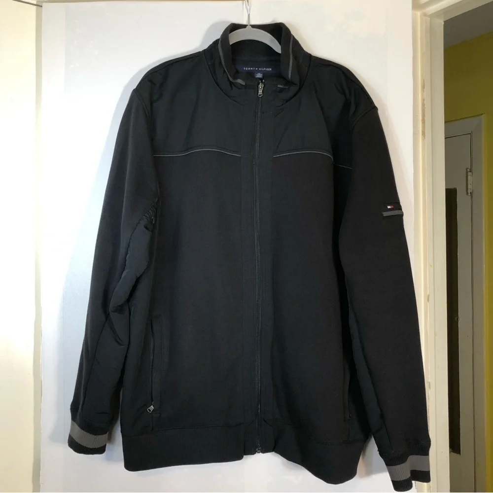 Tommy Hilfiger Men's Black Grey Zip Up Logo Bomber‎ Jacket Size XXL
